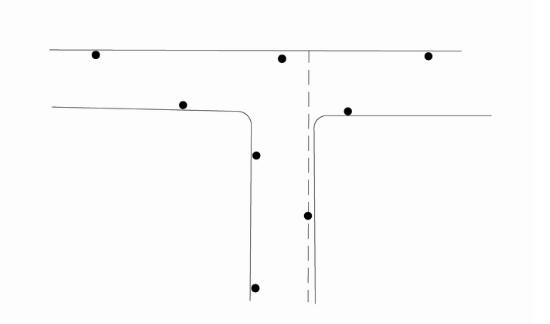 T型交叉路口路燈桿和燈具設(shè)置示意圖