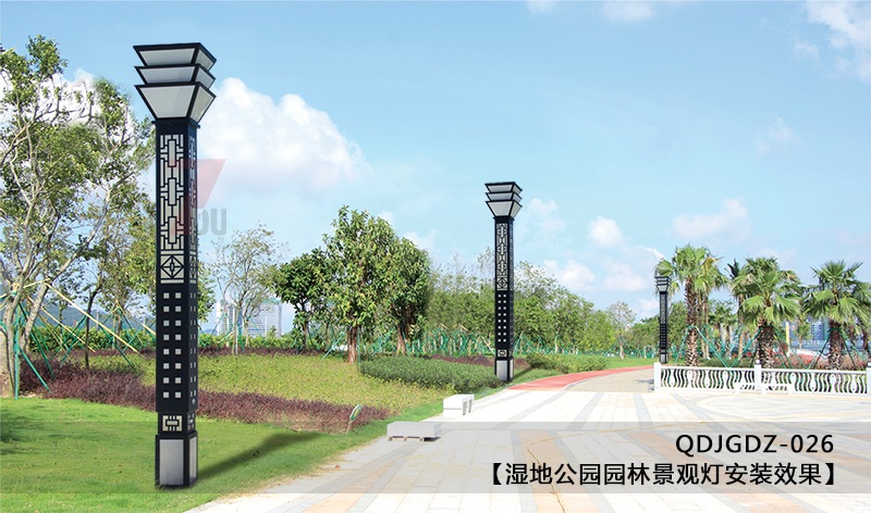 (QDJGDZ-026)公園廣場中式文化方形景觀燈柱安裝實景效果